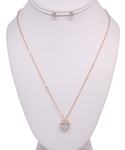 Heart Pendant Necklace with Earrings NB810022 GOLDCL